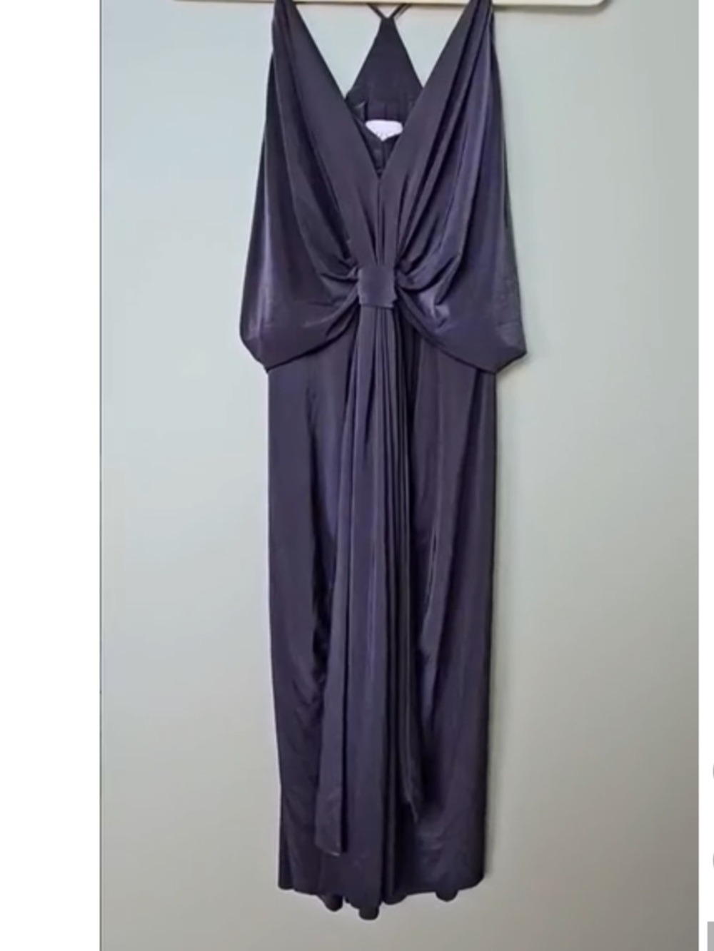 Misa Los Angeles Satin Knot-Front Maxi Dress in Deep Purple
